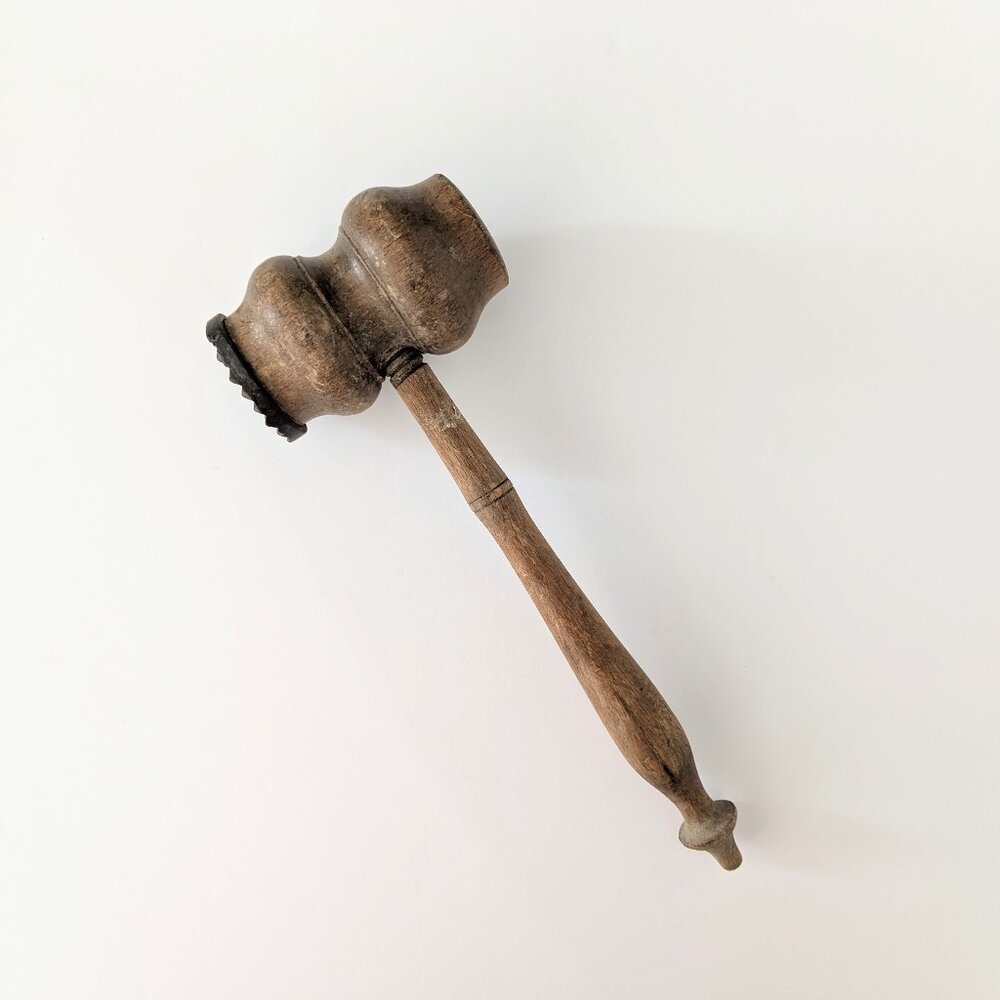 Vintage Wooden Mallet with Metal Head Meat Tenderizer